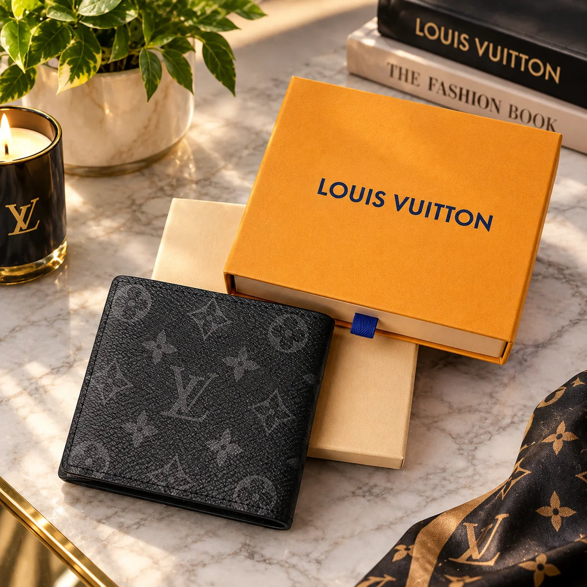 Louis Vuitton Men's Black Monogram Logo Bifold Wallet
