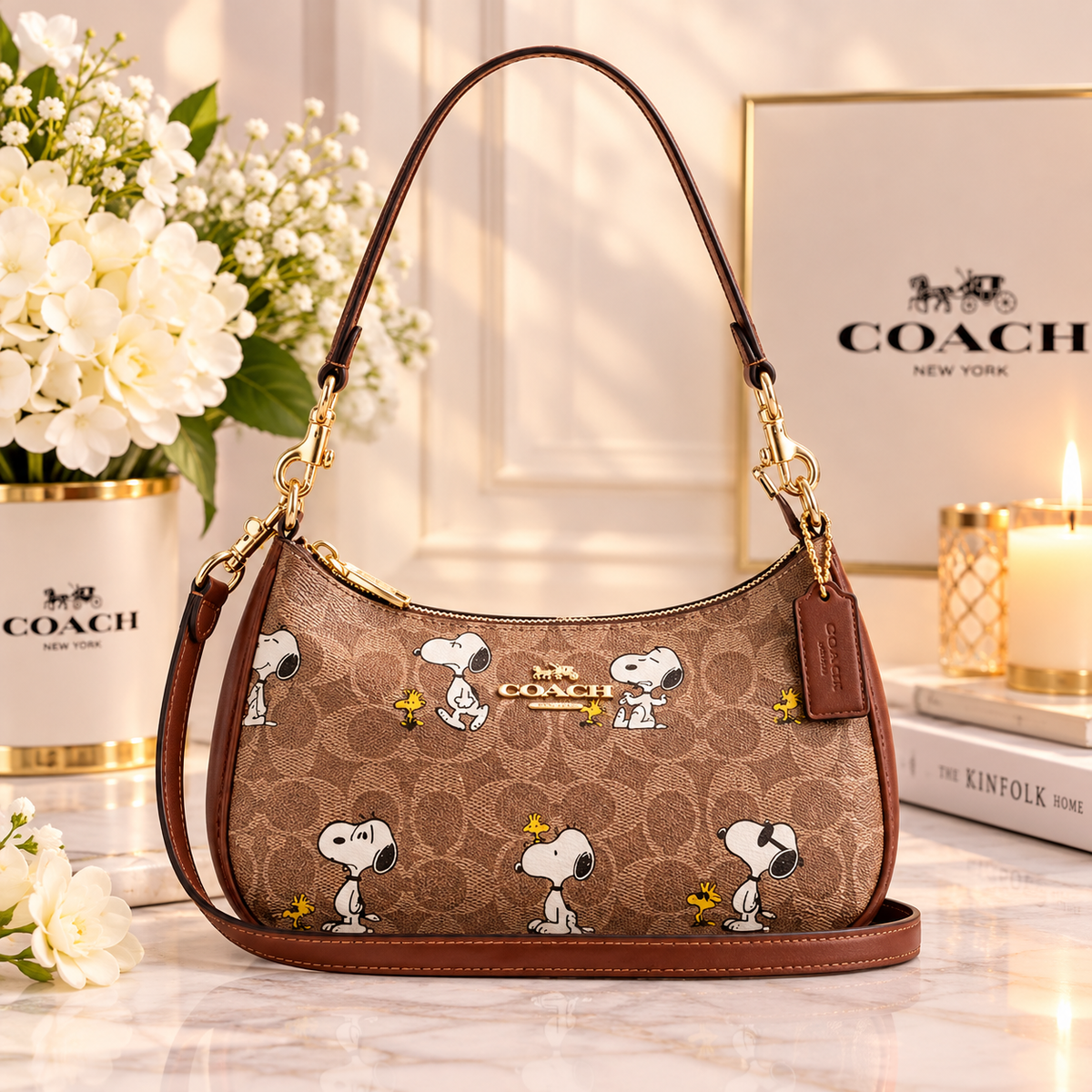 COACH x PEANUTS CBJ88 Teri Shoulder Bag Tan Brown