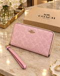 Coach Long Zip Around Wallet Signature Canvas with Box – Designer Wristlet Wallet