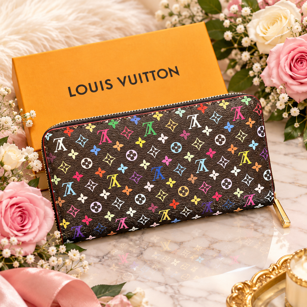 Louis Vuitton Multicolor Monogram Zip-Around Wallet Murakami Zipper Logo Women