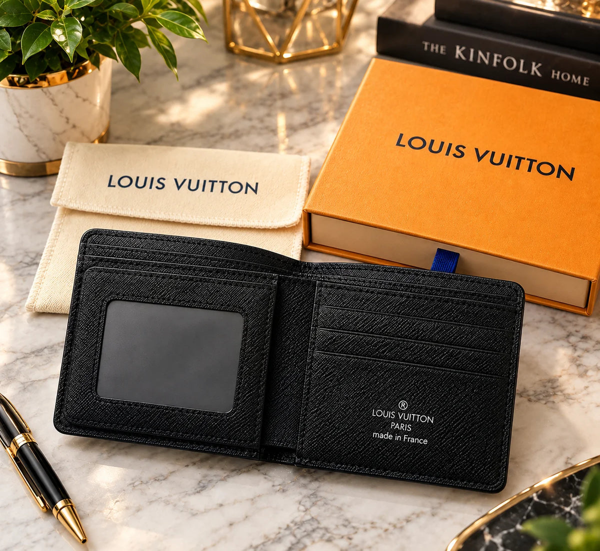 Louis Vuitton Men's Black Monogram Logo Bifold Wallet
