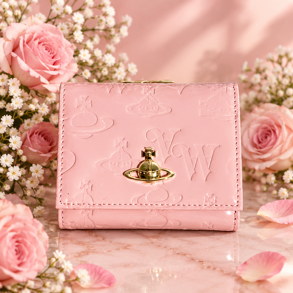 Vivienne Westwood Trifold Wallet Pink Gold Orb Logo
