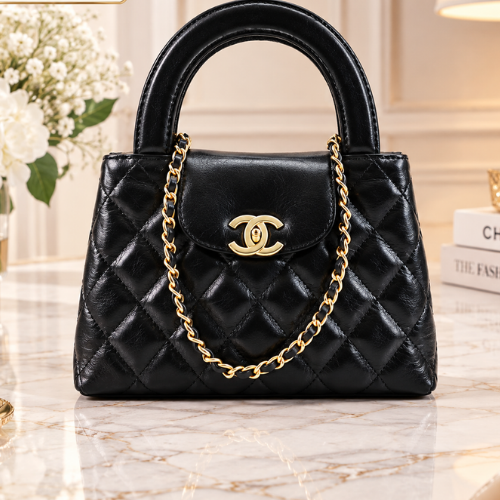 CHANEL Black Nano Kelly Quilted Top Handle Bag Gold Hardware