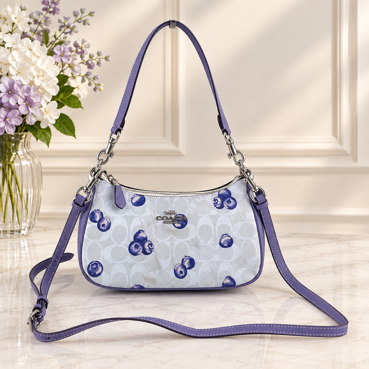 COACH CR292 Teri 2way Shoulder Signature Canvas Blueberry Print Outlet