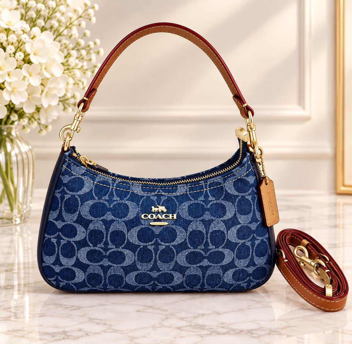 COACH CAF82 Teri Shoulder Crossbody Bag Signature Denim Blue Shoulder