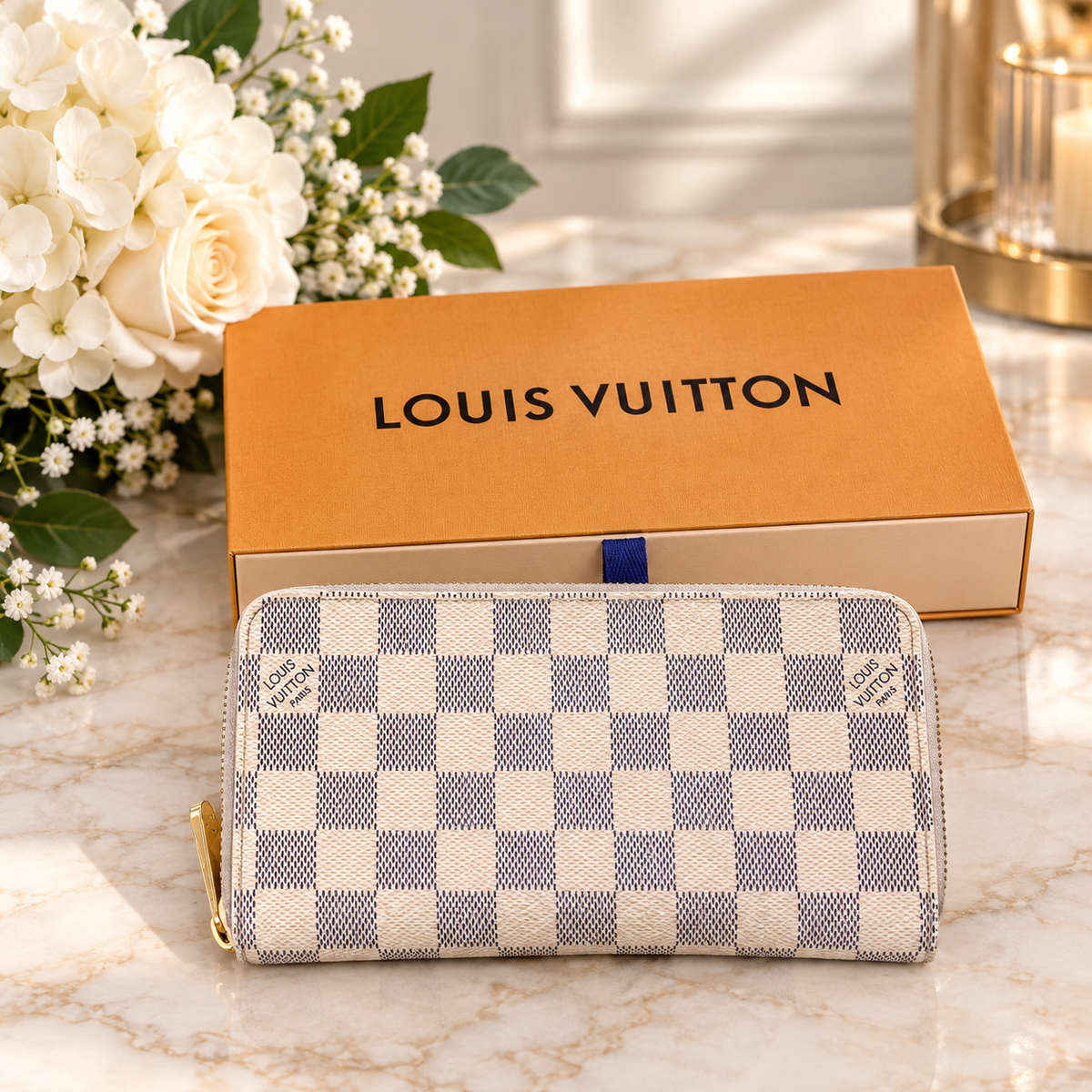 LOUIS VUITTON Damier Azur Zippy Long Wallet N63503 LV White