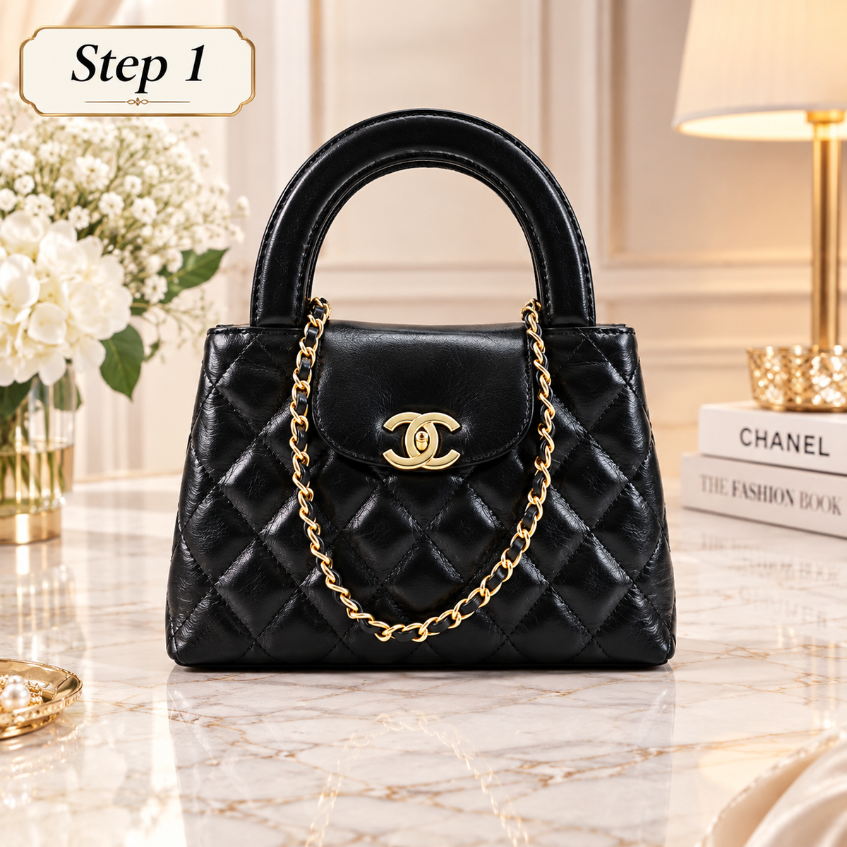 CHANEL Black Nano Kelly Quilted Top Handle Bag Gold Hardware