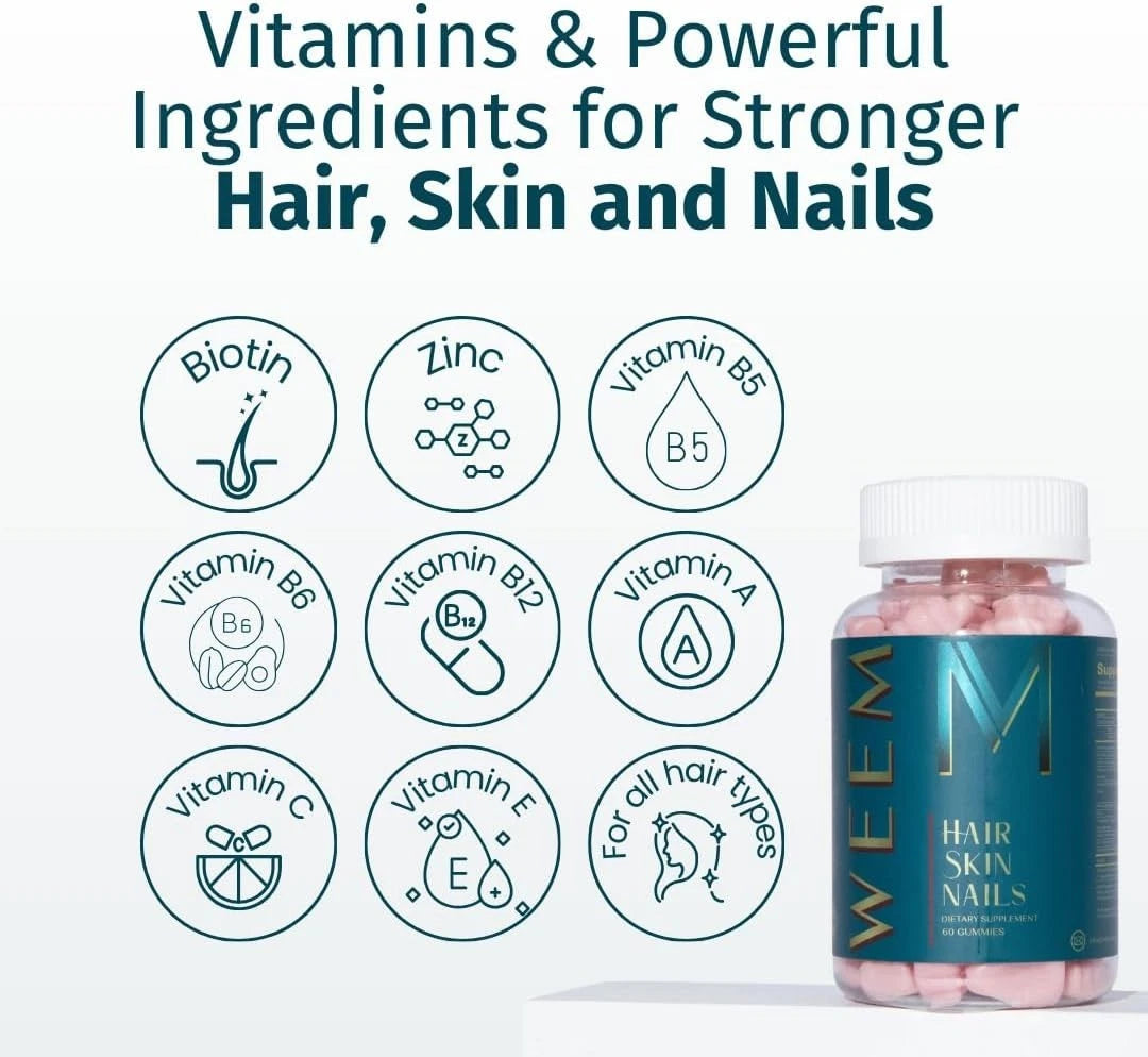 WEEM Hair Skin and Nails Gummies - Supports Healthy Hair - Vegan biotin Vitamins