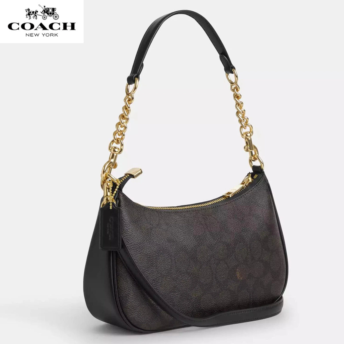 Coach Teri Shoulder Bag In Signature Canvas Gold Walnut Black