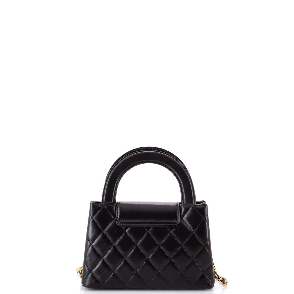 CHANEL Black Nano Kelly Quilted Top Handle Bag Gold Hardware